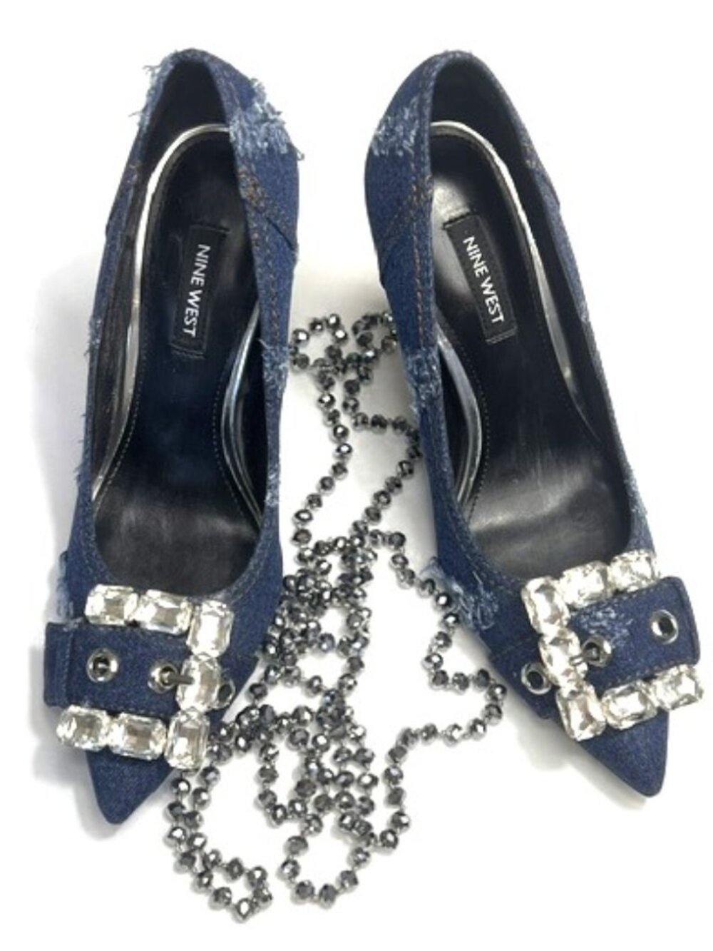 Nine West Fulu Crystal Buckle Pump EUC Sz 6.5 Blue